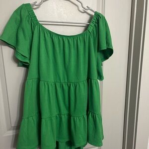 ARULA Green Flutter Sleeve Ruffled Blouse